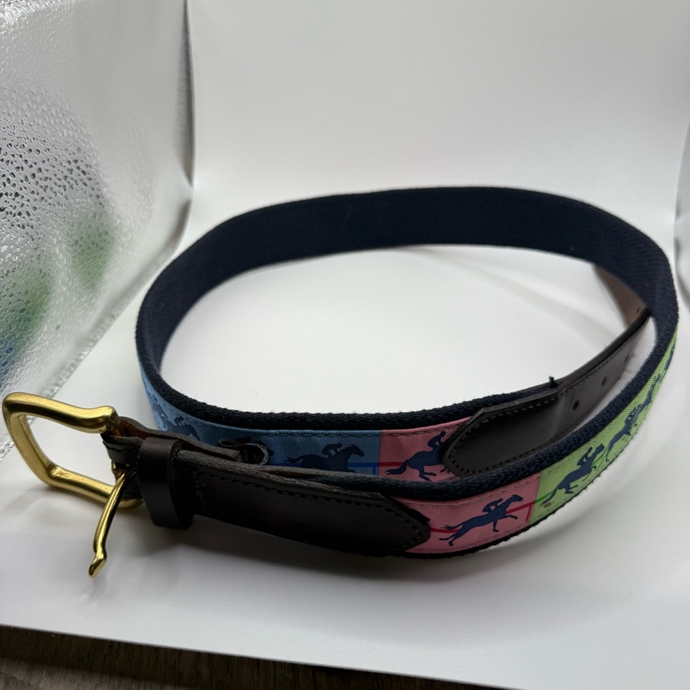Vineyard Vines Pink and Green Belt with Blue Horse Design - Picture 5 of 8
